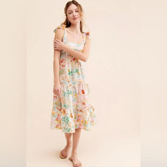 Anthropologie Dresses & Skirts - Anthropologie Kachel Women’s Tie-Strap Linen Floral Boho Dress | Size 0